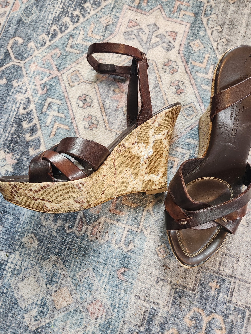 Franco Barbieri Women’s Brown Leather Wedge Strappy Sandals